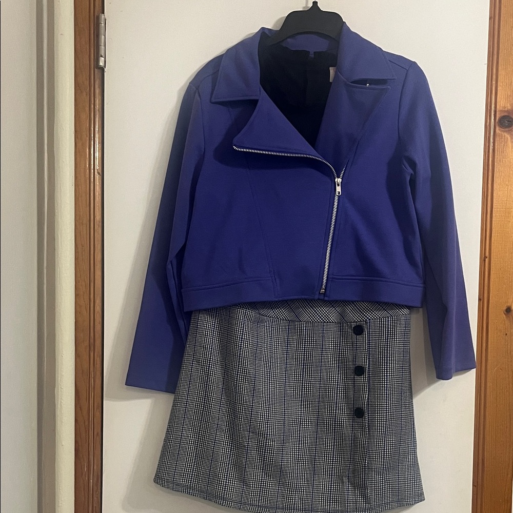 Wonder Nation Girls Dress and Jacket Set Purple jacket black and plaid dress